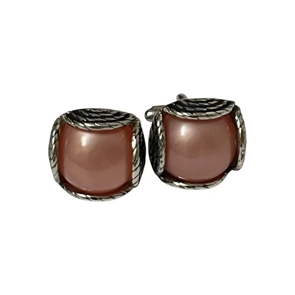 Moonglow Lucite Swank Cufflinks Rose Pink Vintage 1960s Silver Tone